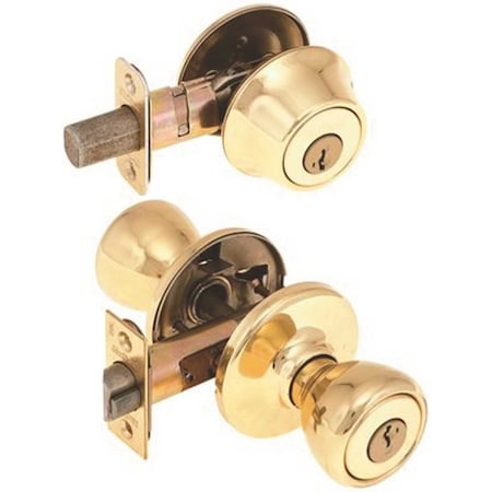 Kwikset Tylo Polished Brass Single Cylinder Door Knob Featuring